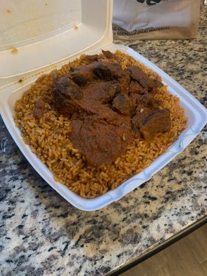 Beef with jollof rice