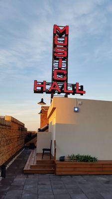 Music Hall tower sign