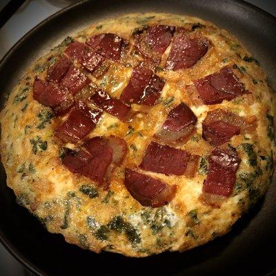 duck prosciutto frittata with brok rape