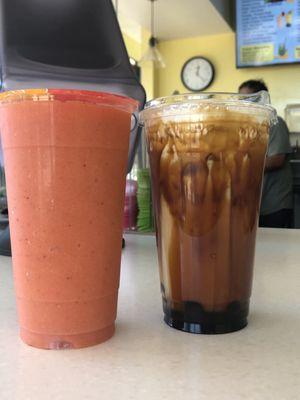 strawberry mango slush (left) and brown sugar milk tea (right)