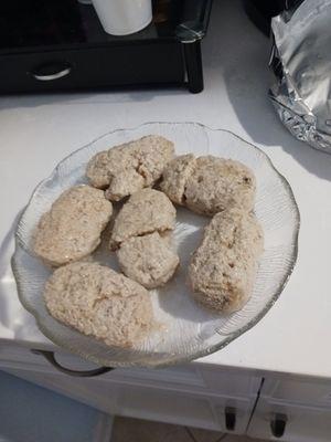 Gefilte fish after many broken taking out and cutting off bad parts at the end.