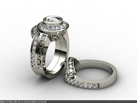 Peck's designs custom rings like this Palladium Wedding set using his CAD/CAM design services.