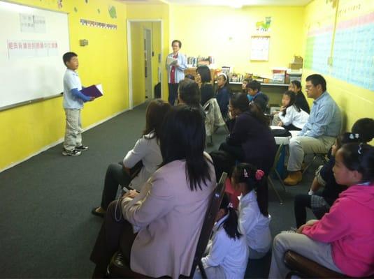 Preparing students for Chinese speech contest.