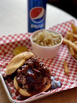 Chopped Beef Brisket Sandwich with cabbage