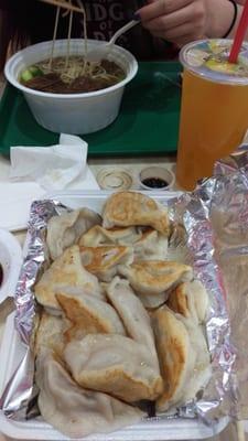 20 fried pork dumplings for $7.75- I got the one with cabbage. (Background-My sister got noodles from another place)