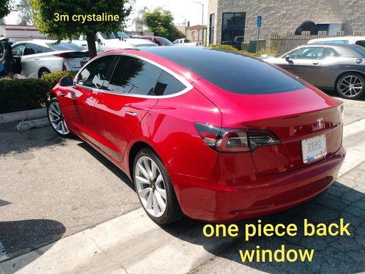 3m crystaline
Tesla Model 3
one piece back window