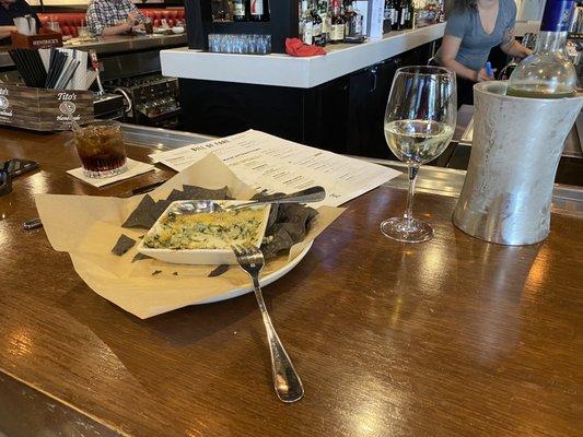 Spinach artichoke dip 1/2 price bottle of wine happy hour prices