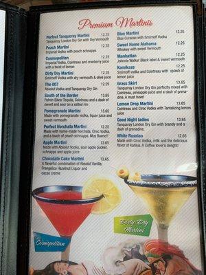 Martini menu