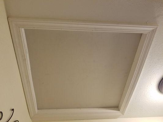 Enlarged the ceiling access. We still need to paint. Looks pretty good for being unfinished!