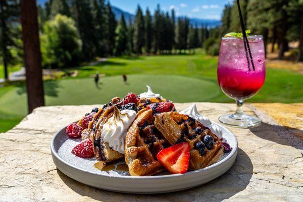 Waffles with Blueberry Compote, Fresh Berries & Lemon Meringue -
Sunday Brunch Special at The Grille.