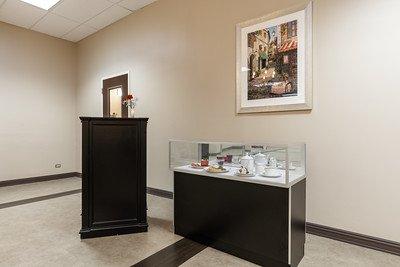 Hostess stand and meal display case in dining room