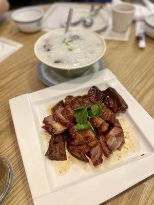 Char sui and Z4 Pork and Cured Egg Congee