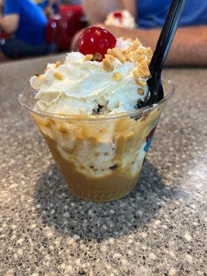 Peanut Butter Sauce Sundae - Small with Garbage can ice cream.