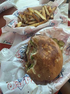 Guacamole Cheeseburger and fries