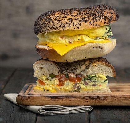 Egg'Wich, Mixed Vegetable, egg and American Cheese on your choice of bagel