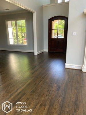 Smooth Finished Solid Hardwood Flooring with a medium brown stain