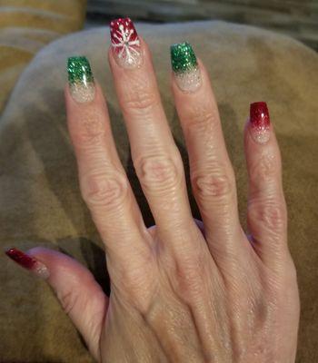 My Christmas nails. Done by May.