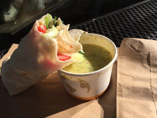 Veggie wrap with poblano soup