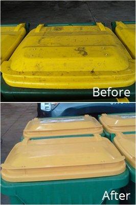 Before and After Photos of Curbside Trash & Recycling Bin Cleaning