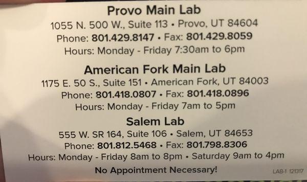 Lab hours and locations