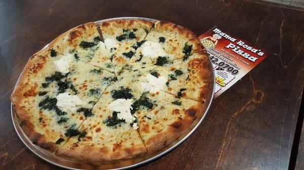 Spinach Bianca Pizza with garlic and ricotta cheese