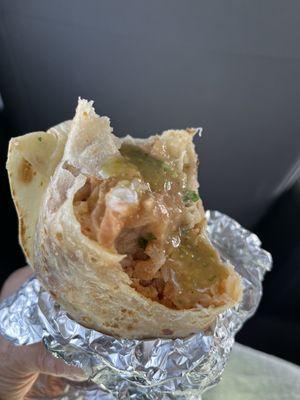 Shrimp (camarónes) regular burrito  Steaming hot and delicious!  mucho gracias