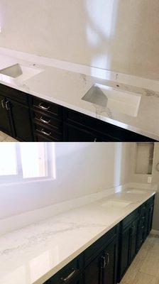 Photos of our new quartz counters -- we are in love!