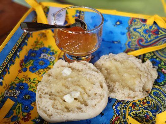 Home-made English Muffin w/ Preserves.