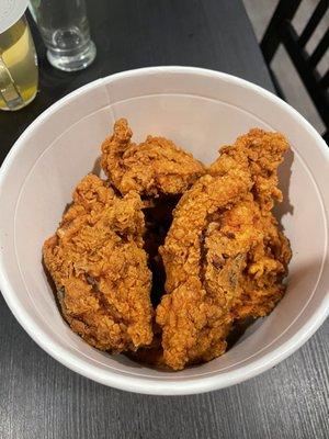 A bucket of fried chicken