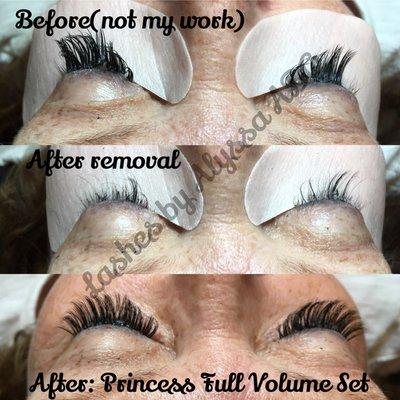 Full removal and new set. Princess Full Russian Volume Set. Filled to 60 5D fans per eye.