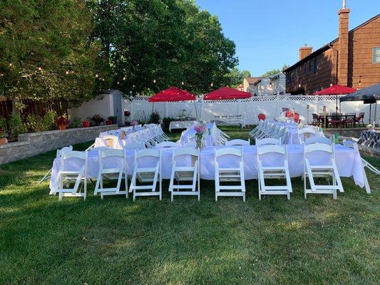 Tables, chairs, table linens