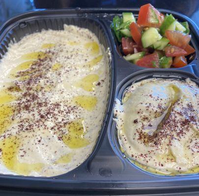 Syrian salad, baba ghanoush and hummus