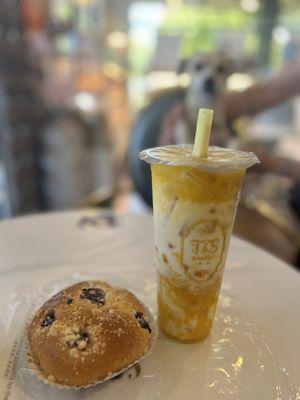 Blueberry bread and mango boba