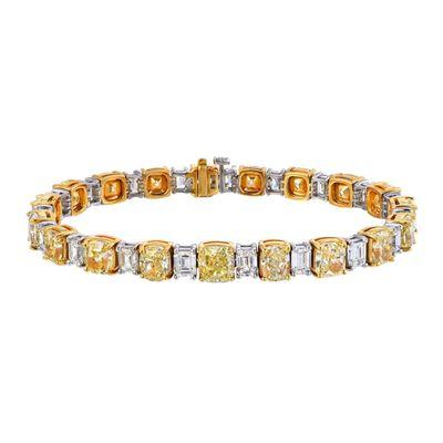 26.30 Ct. Total Weight 19 GIA Certified Cushion Cut Fancy Light Yellow Color Diamond Bracelet.