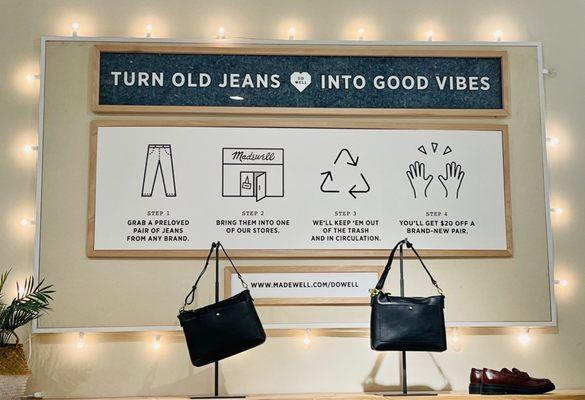 Don't forget to bring an old pair of denim jeans to receive a $20 credit towards a new pair.