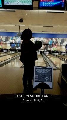 My sister (her silhouette) getting ready to bowl! Lol