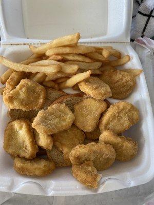 The soggy chicken nuggets and soggy fries I got.