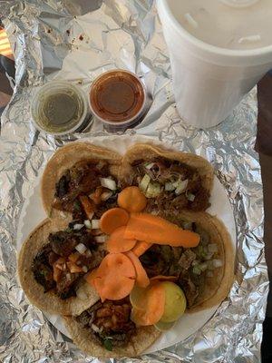 5 tacos & small horchata $14