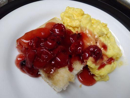 Cherry bomb coffee cake with scrambled eggs