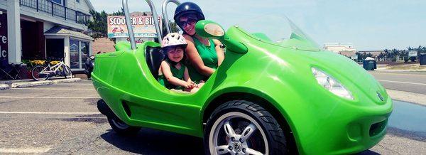 The whole family will enjoy riding around the Outer Banks in a fun 3-wheeled car!