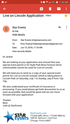 Email from Star Event on June 19, 2018 asking to produce more documents.