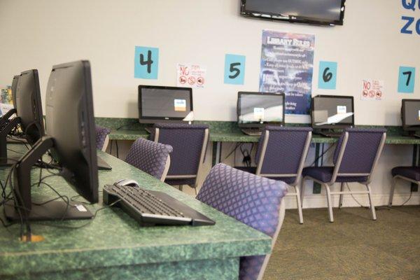 Computers, color printing, copies, and scanning station for use by the public.