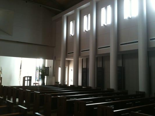 The chapel at Trinity Lutheran Church, which includes stained glasses windows.