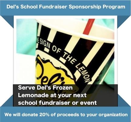 Serve Del's at your next fund raiser and we will donate 20% of proceeds to your organization.