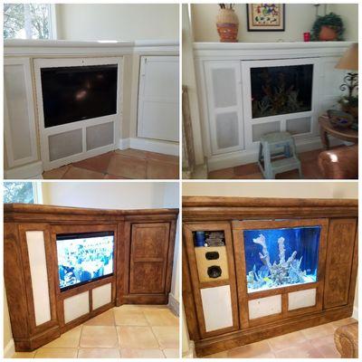 Before and After built-ins. 
Faux wood treatment.