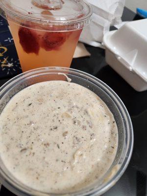 Sausage Gravy and Strawberry lemonade.