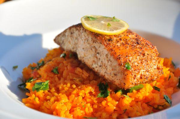 Grilled Salmon over Rice