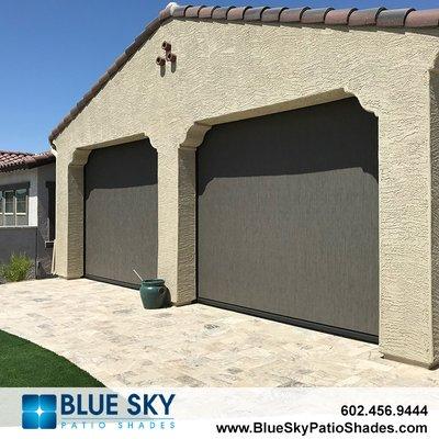 Blue Sky Patio Shades installation of MagnaTrack motorized screen with Jam/Sofit mount.