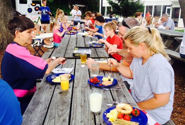 Lunch by the lake with family and friends happens daily.