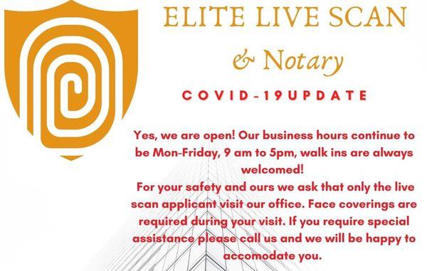 Covid 19 update! Yes, we are open!